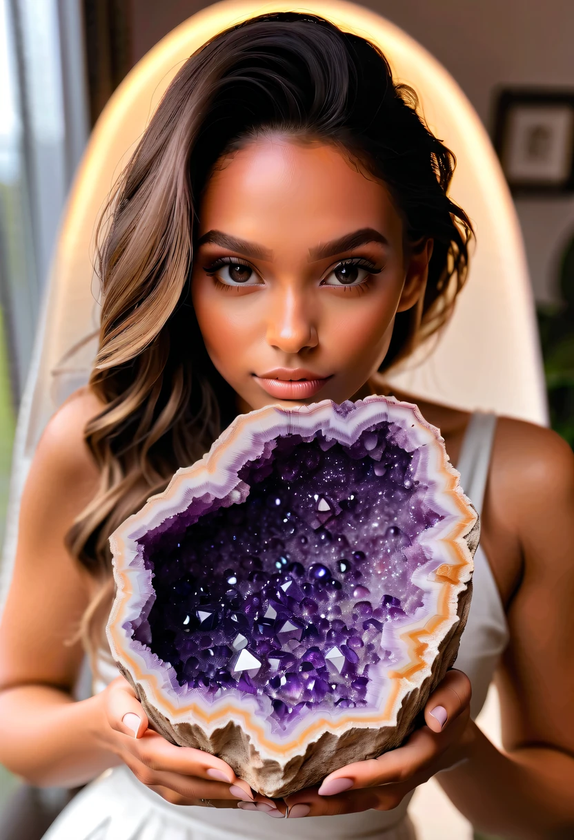 Girl in amethyst geode