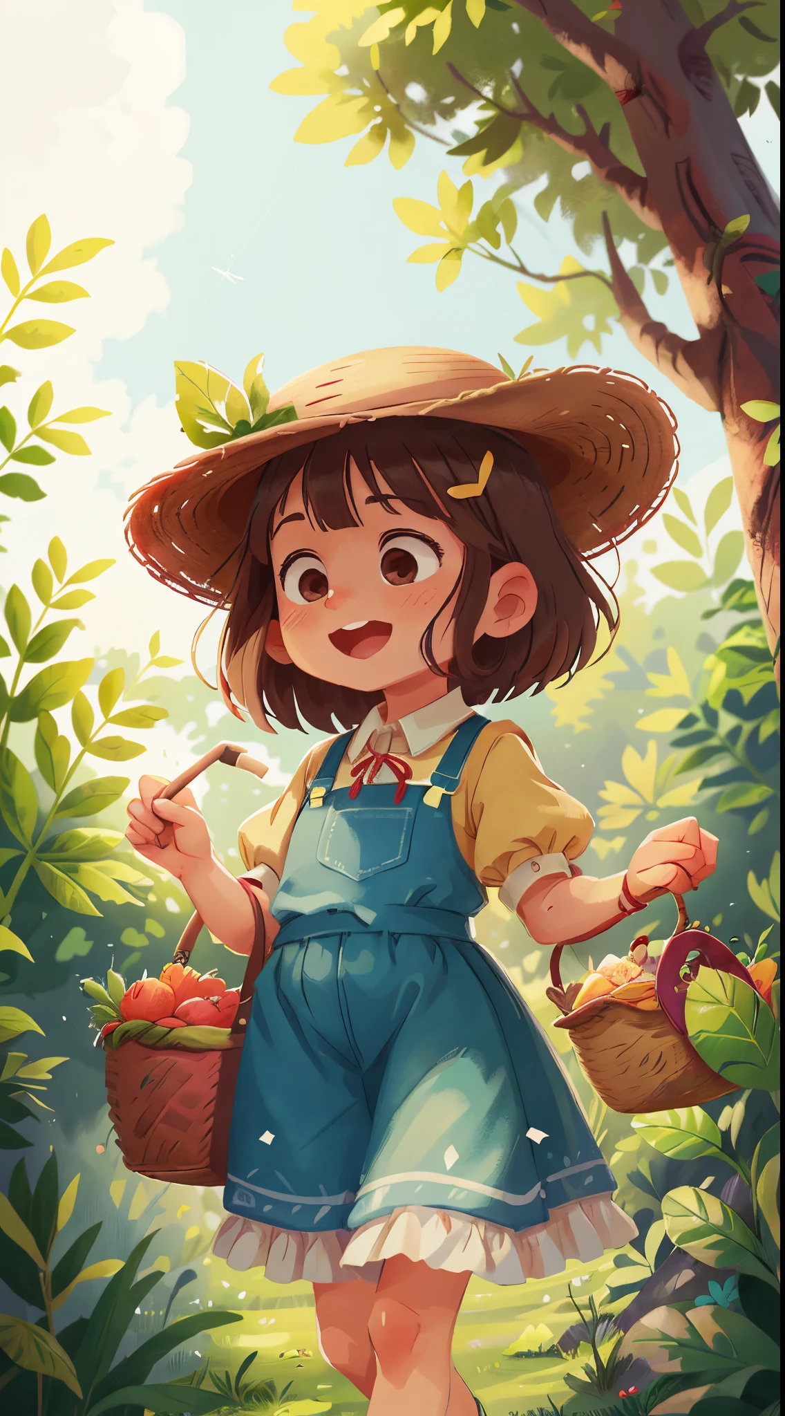 Beautiful cute girl lowers her head，stooped，Tea picking，There must be tea in the basket，With a straw hat，Carrying the back basket，3D, slice, Best quality at best，perfectquality，Clear focus（Clutter - home：0.8）， （tmasterpiece：1.2） （realistically：1.2） （bokeh） （Best quality） （Delicate skin：1.3） （Complicated details） （8K） （Detailed eyeocus sharp）,（having fun）