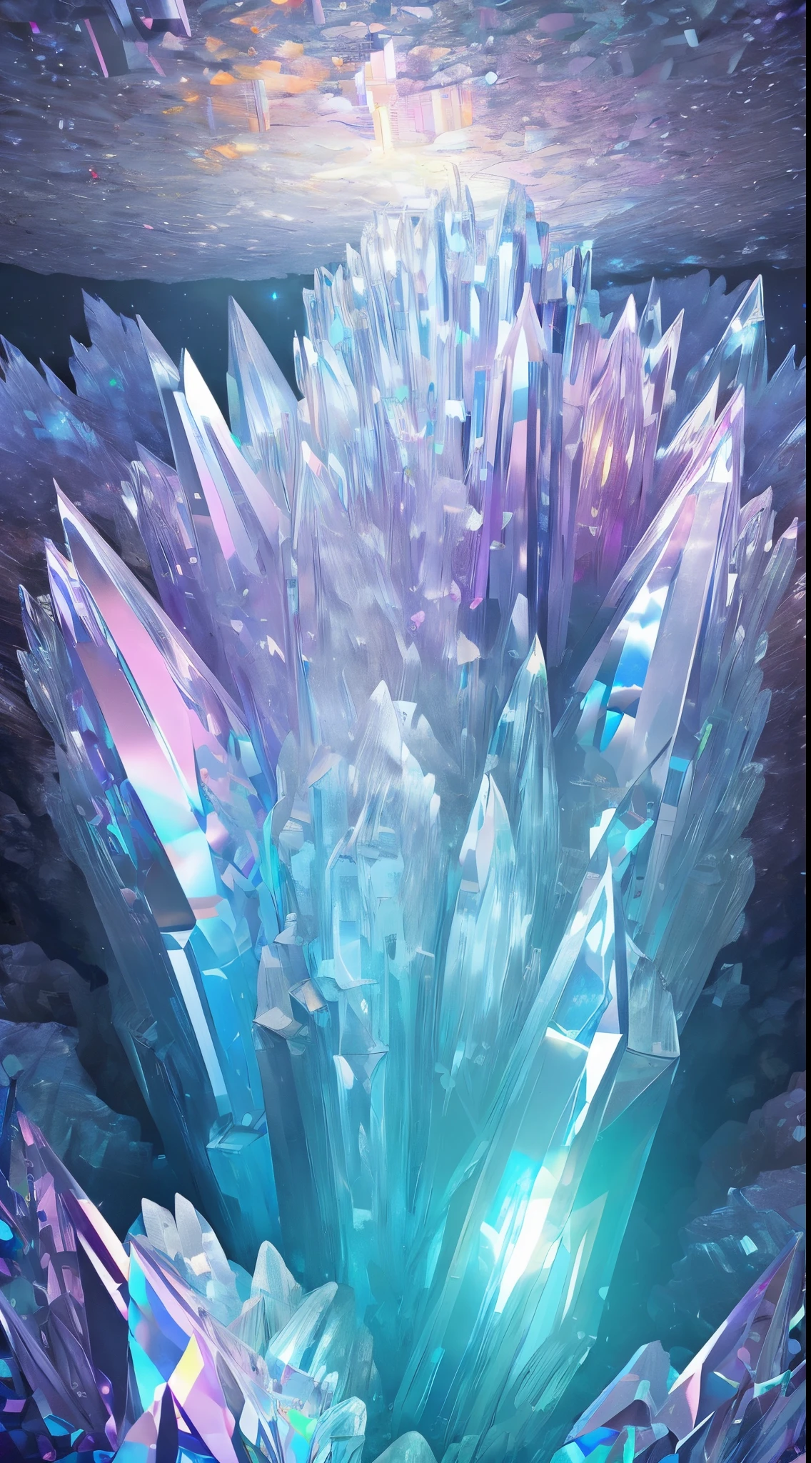 Fantasy cave walls made of mineral crystals,covered with precious crystals, crystal cluster,subsurface, exploration, Stibnite crystals,Glowing crystal, fluorite crystal,associated mineral crystals , Enigmatic Atmosphere, Sparkling crystals, Natural Crystal, sparkling reflections, underground lake, Hidden treasure, mineral structure,(Best quality at best,ultra - detailed,Best Best Illustration,The best shadow,tmasterpiece,A high resolution,),hyper realisitc,