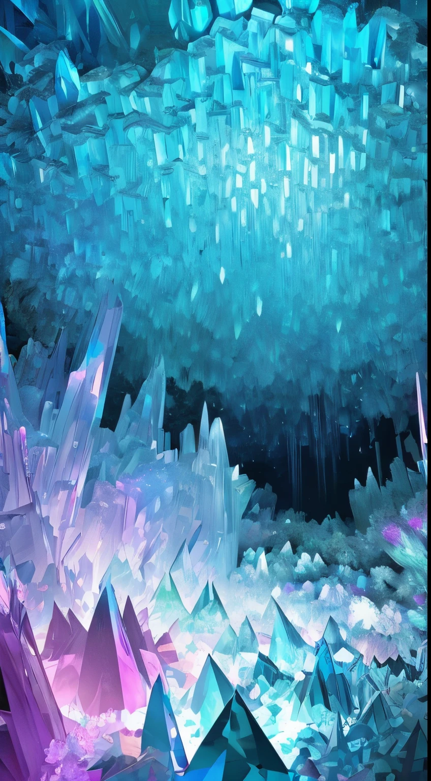 Fantasy cave walls made of mineral crystals，covered with precious crystals, crystal cluster，subsurface, exploration, Stibnite crystals，Glowing crystal, fluorite crystal,associated mineral crystals , Enigmatic Atmosphere, Sparkling crystals, Natural Crystal, sparkling reflections, underground lake, Hidden treasure, mineral structure，(Best quality at best，ultra - detailed，Best Best Illustration，The best shadow，tmasterpiece，A high resolution，），hyper realisitc，