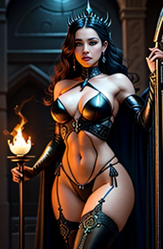 uma mulher sentada em um trono cercado por caveiras e velas, Necromante bonito, Artgerm Julie Bell Beeple, necromancer bonita, meninaa necromante, arte de terror de fantasia, arte de fantasia de terror, arte de terror de fantasia sombria, por Yang J, Artgerm e RossDrew, Deusa da morte, Epic fantasy art style