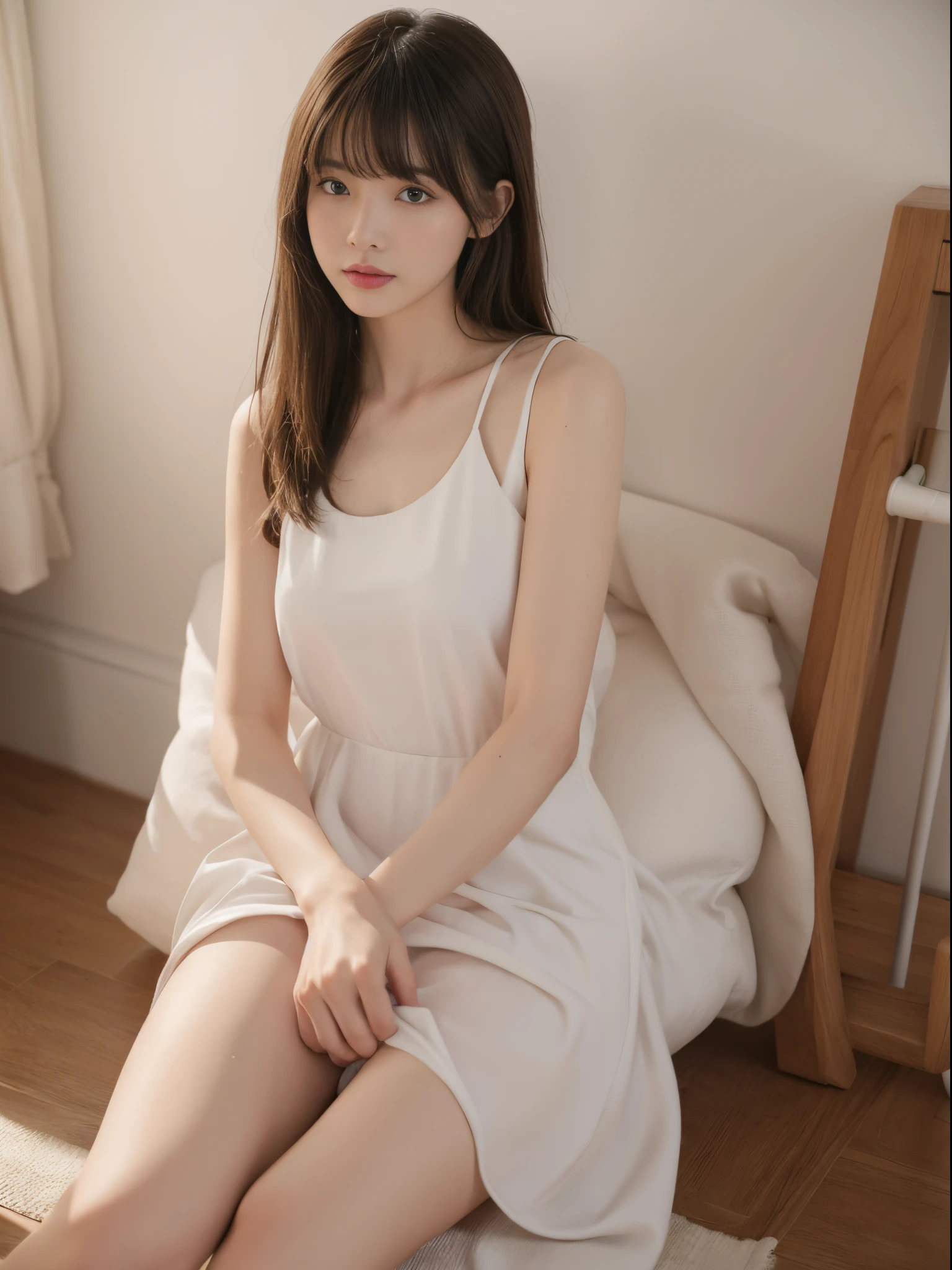 girl, sexy body, bangs, sleeveless dress