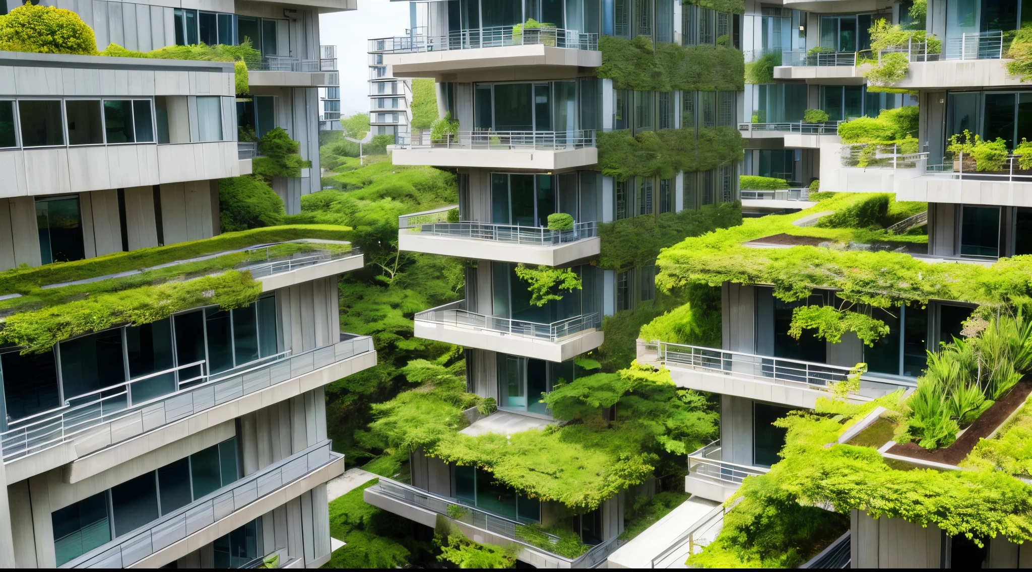 There  a photo of a building，There are a lot of plants on it, green architecture, Chiba male building cover plant, Botanical architecture, sustainable architecture, A city full of greenery, skyscraper forest community, , ( ( Habitat 6 7 Background ) )