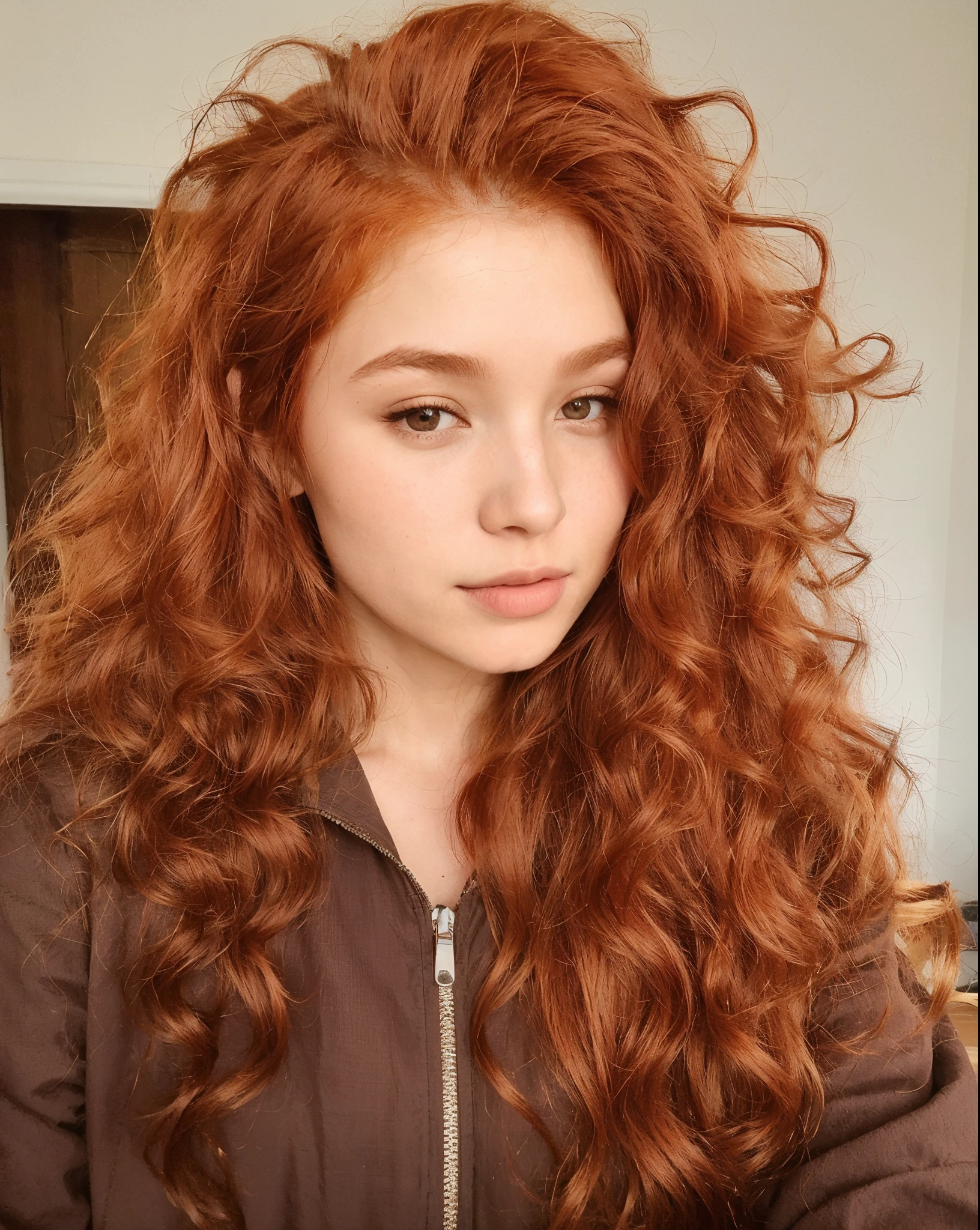 there is a woman with red hair and a brown jacket, com cabelos ruivos cacheados, cabelos ruivos cacheados, cabelos cacheados vermelhos, cabelos cacheados cor de cobre, cabelos cacheados vermelhos, longos cabelos vermelhos cachos, gengibre cabelo ondulado, cabelo de gengibre selvagem, flowing ginger hair, cabelo de gengibre, cabelos ruivos grandes ondulados, cabelo longo de gengibre, cabelos loiros cacheados | d & d, Cabelo de gengibre com sardas