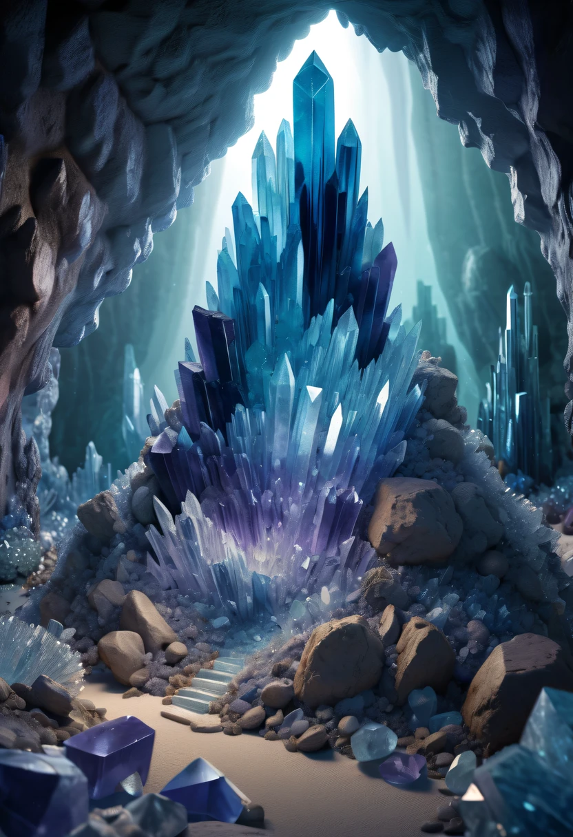 Brazilian Crystal Cave product pictures, Crystal cave with stibnite crystals, tmasterpiece, (Very detailed CG unified 8k wallpaper), (Best quality), (Best Best Illustration), (The best shadow), Background fluorite crystals and associated mineral crystals , Enigmatic Atmosphere, Surrounded by exquisite treasures and mineral structures, (particle effect), isometric 3D, Octagonal rendering, ray traycing, ultra - detailed