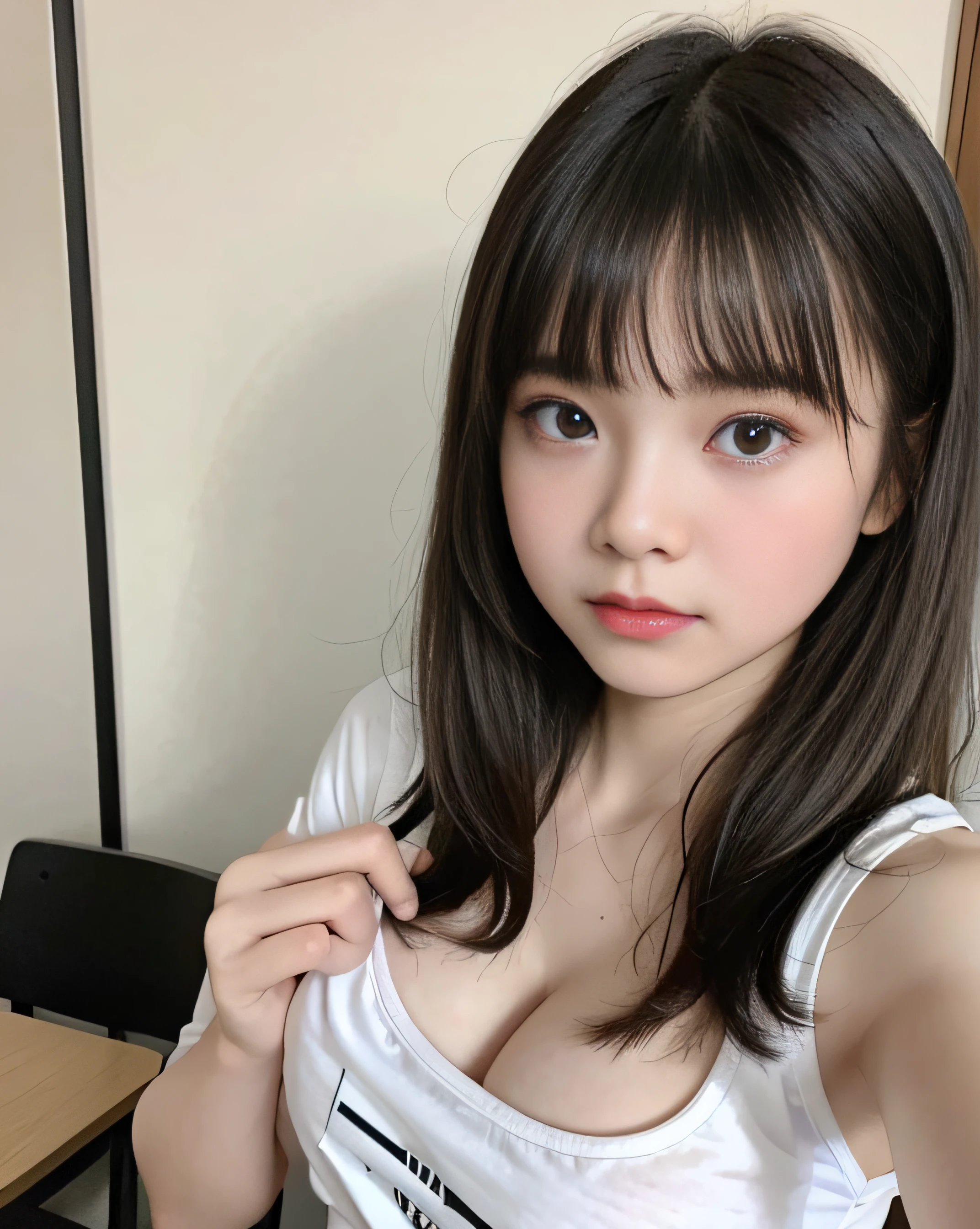 、a baby face、chri、Colossas、top-quality、超A high resolution、Photorealsitic、女の子1人、Huge breasts、looking at viewert、a closeup、Nasty eyes、embarassed face、kowtow