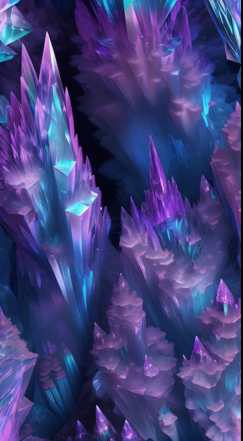 Fantasy cave walls made of mineral crystals，covered with precious crystals, crystal cluster， s fractal art，subsurface, exploration, Stibnite crystals，Glowing crystal, fluorite crystal,associated mineral crystals , Enigmatic Atmosphere, Sparkling crystals, Natural Crystal, sparkling reflections, underground lake, Hidden treasure, mineral structure，(Best quality at best，ultra - detailed，Best Best Illustration，The best shadow，tmasterpiece，A high resolution，），hyper realisitc，