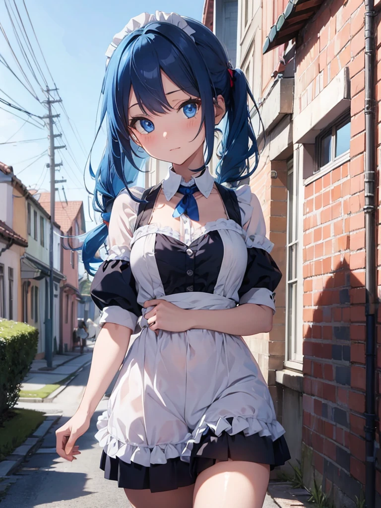 blue hair,hairpin,blue eyes,maid outfit,nude