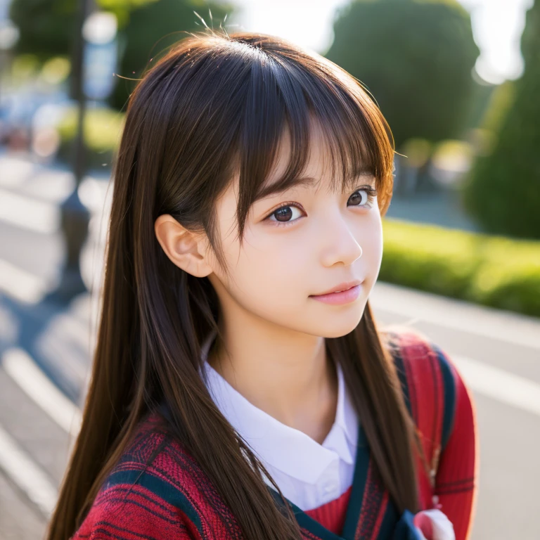 An ultra-high picture quality、Perfect Photo、japanes、Japanese female model、13years、a beauty girl、whiteback、fullllbody、Narrow-eyed、large mouth、the wind、The upper part of the body、