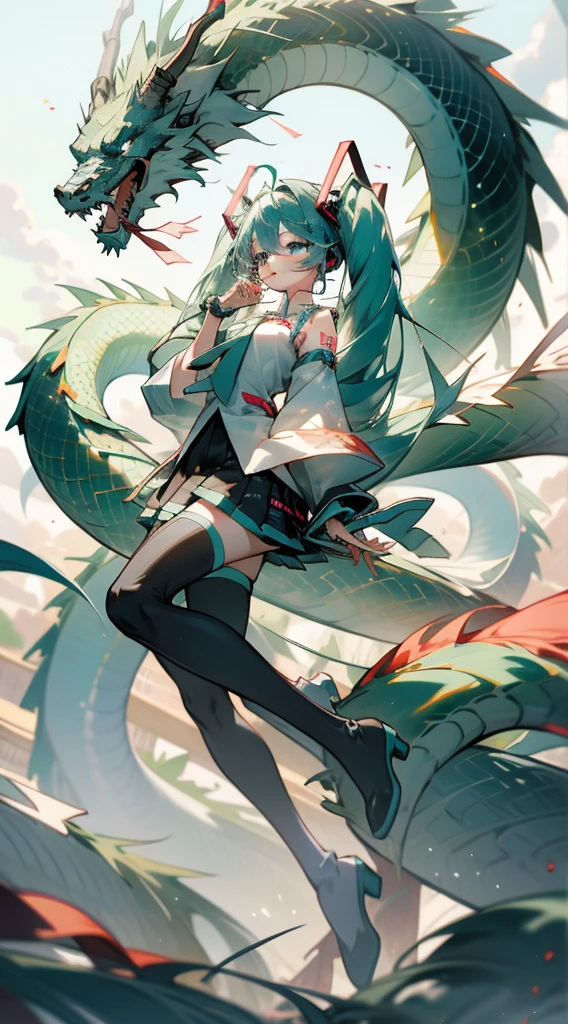 miku hatsune，Dragon in the sky，Shenron next to me，shrines，Dragon personification，Dragon Pokemon together，Little dragon