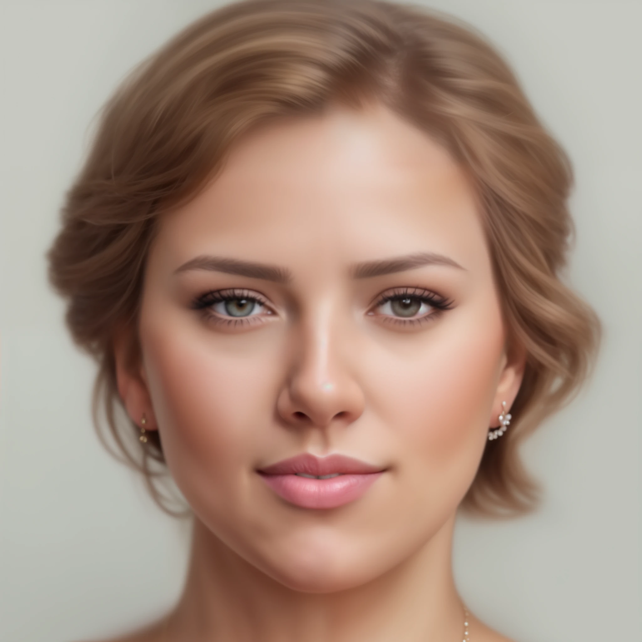 a close-up of a woman with a necklace and earrings, a realistic female portrait, a photorealistic beautiful face, a realistic portrait, a realistic beautiful face, a hyperrealistic beautiful face, a realistic detailed face portrait, a beautiful realistic face, ultra-realistic portrait, a realistic digital painting, scarlett johansson portrait, realistic portrait photo, realistically rendered face, realistic restored face, photo realistic portrait,hight resolution、​masterpiece