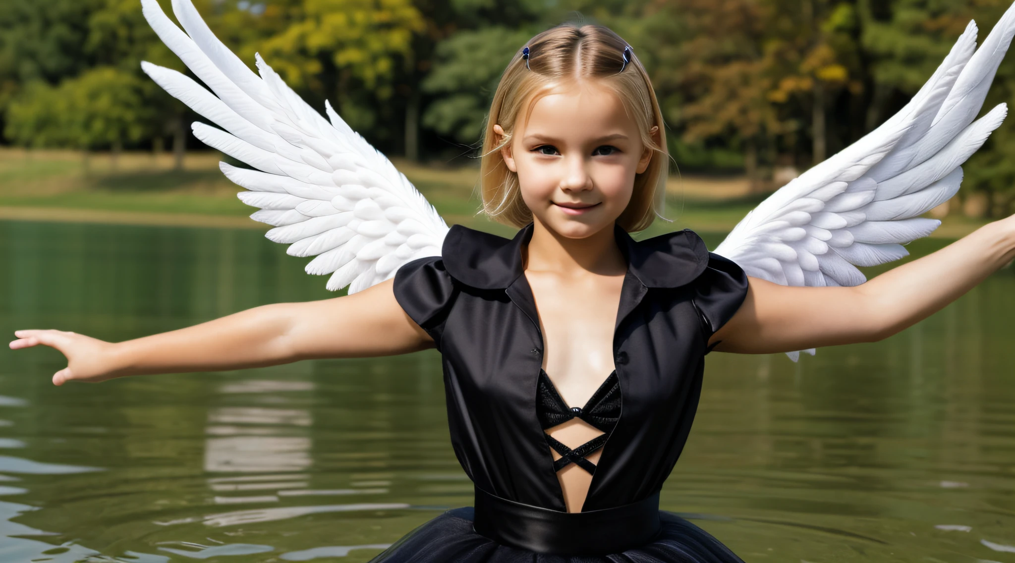 LOIRA de 10 anos, with red scarf, Asas de Anjo, cisne-negro.