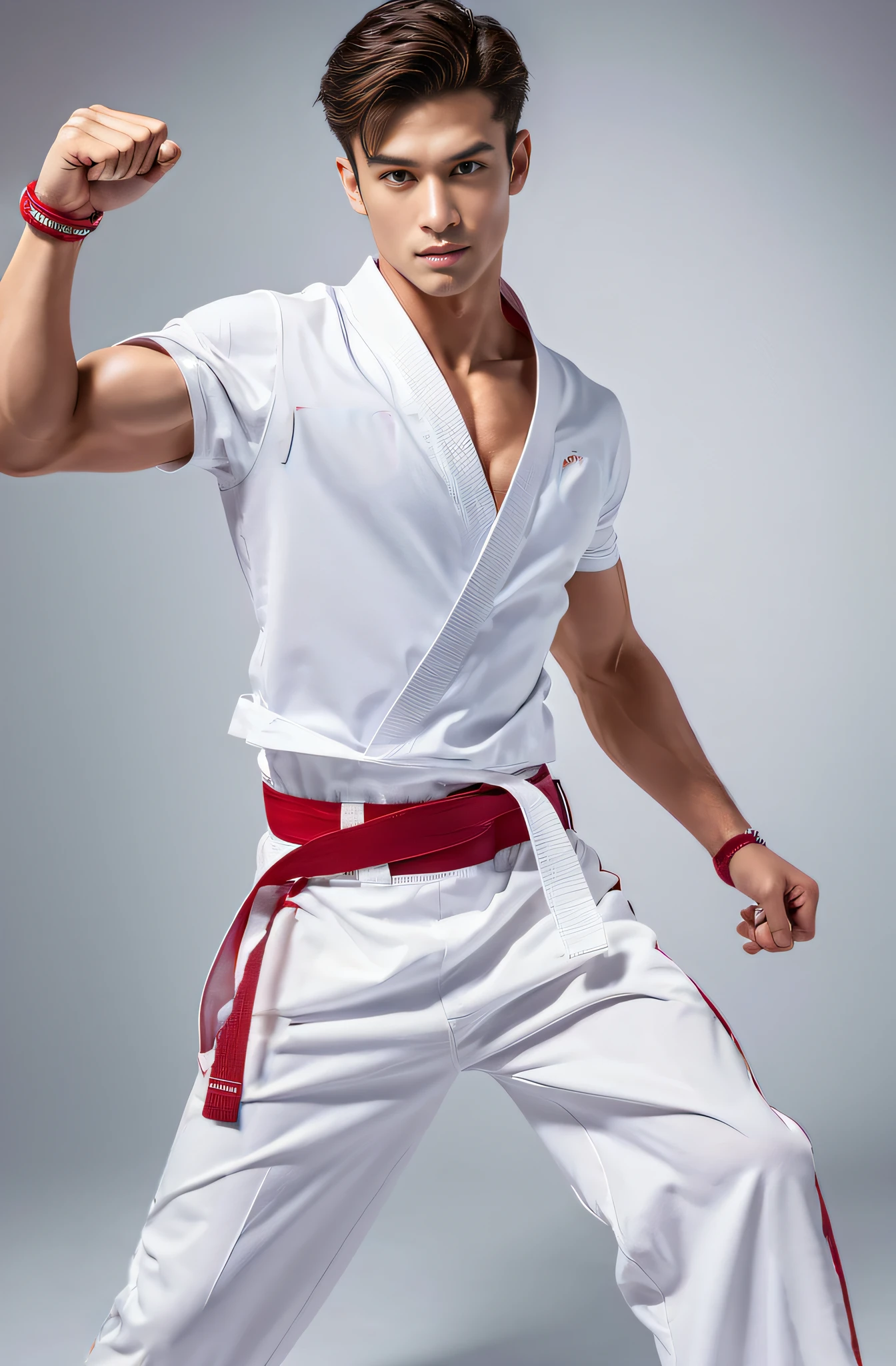 Painting a white karate uniform with natural colors