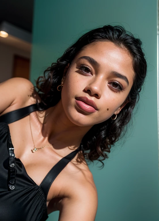 there is a woman in a black blouse posing for a photo, No estilo de Petra Collins, Tessa Thompson inspirada, foto do perfil, foto de perfil, Retrato Sophie Mudd, Poarch bonito, foto de perfil headshot, imagem de perfil, brilhante, y2k aesthetic, y 2 k aesthetic, rosto perfeitamente iluminado, Parece Fabiula Nascimento, Album art