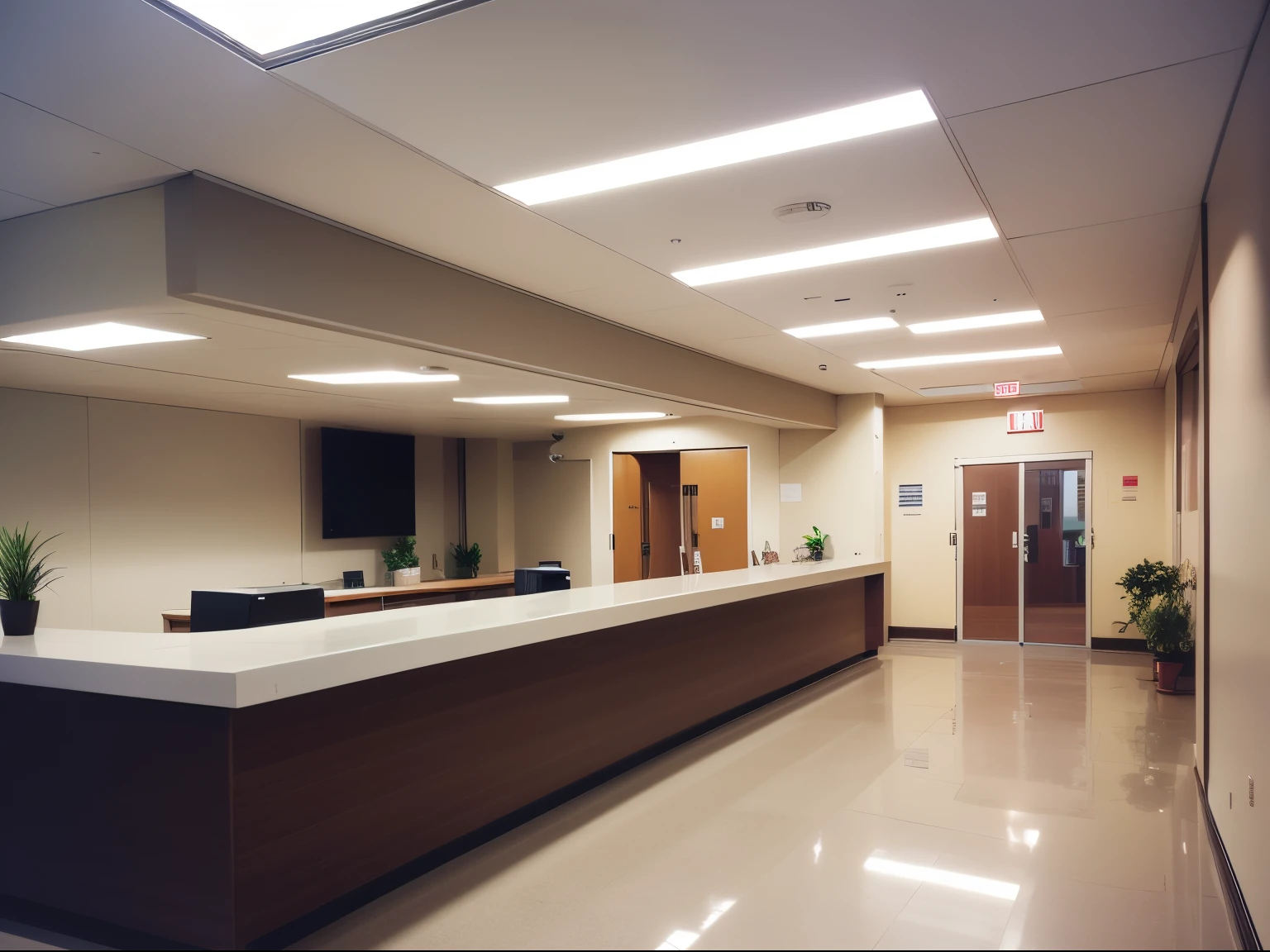 Hospital reception. Spacious environment. Image created, high quality.