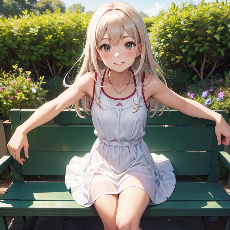 A 25 years old wearing tennis dress, smiling face, looking at viewer