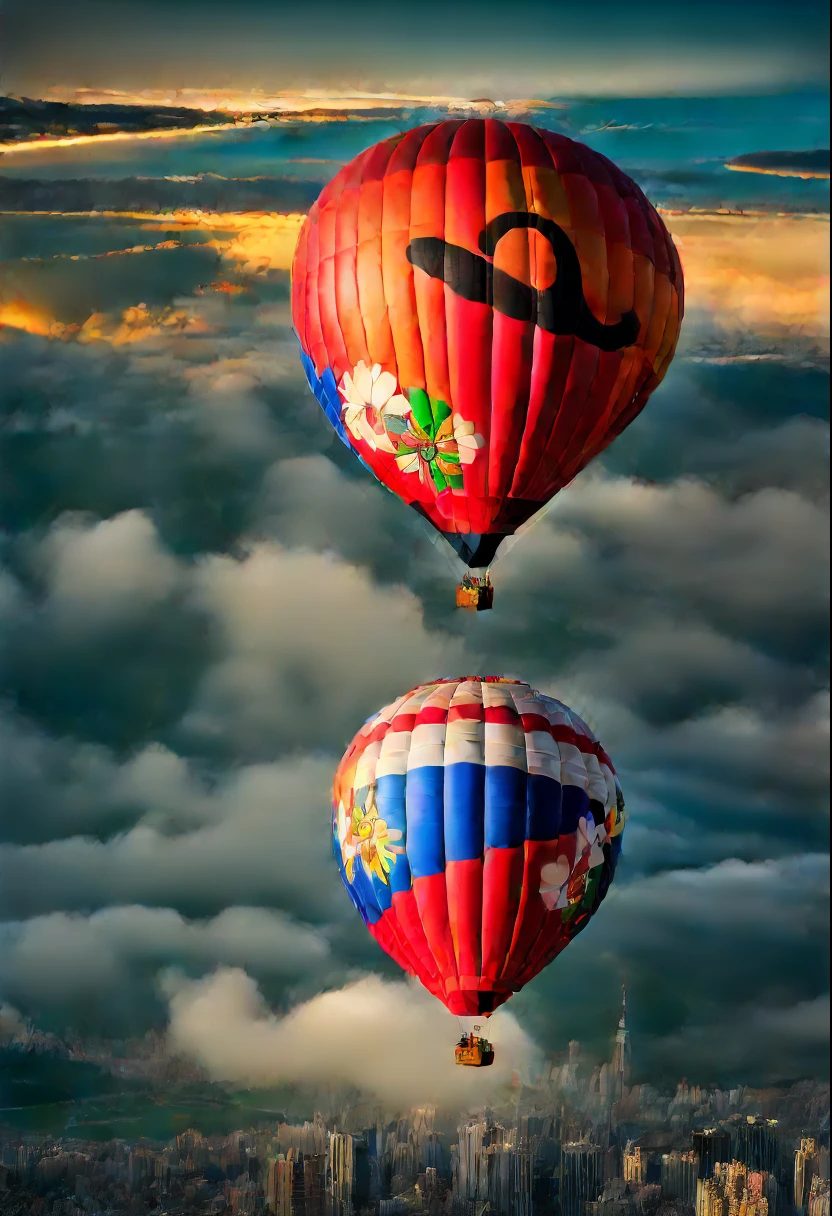 In a brilliant and colorful sky,A huge hot air balloon floats slowly。This hot air balloon look completely inspired by the game world of Super Mario,Decorated with Mario、Luigi、Iconic motifs such as mushrooms and gold coins。The hot air balloon itself comes in a vivid red and blue hue,Presents a vibrant visual effect。Its base adorned with elements of the classic Mario background,Such as grass、Clouds and water pipes。The basket of the hot air balloon made up of blocks from the Mario series,Each square displays a different pattern and color,Creates a pixelated feel。In the cabin of a hot air balloon,There a transparent dome,Passengers are able to enjoy a stunning 360-degree view。There also a small roof on top of the dome,The shape resembles a mushroom,It's like jumping out of the game world。The roof inlaid with lights in the shape of gold coins,At night,Shimmering with a warm and soft glow。The hot air balloon rises slowly,Drive through a wide blue sky and white clouds。The sun shines on the clouds,A gentle breeze blows the hot air balloon,It gives a feeling of lightness。Cute birds are flying in the surrounding sky,It seems to be captivated by this wonderful sight as well。 in distance,A splendid and colorful city can be seen,The buildings of the city are dotted with motifs from the Super Mario series,Adds a fairytale magic to the whole scene。Pedestrians rush on city streets,Vehicles weave through it,Soft clouds and brightly colored RGB color palettes, (Ghibli-like colors, Cinematic lighting, first person perspective, angle of view, in a panoramic view, Ultra-wide angle, hyper HD, Anatomically correct, Masterpiece, ccurate, Award-Awarded, Best quality)