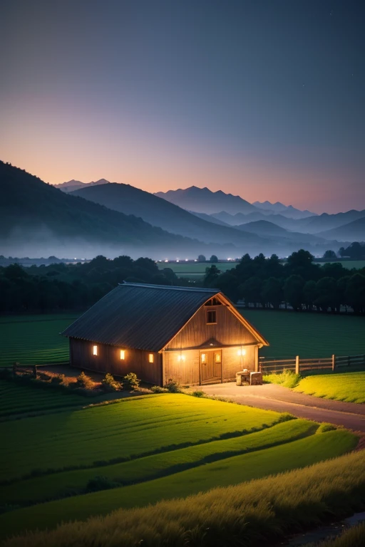 Night view of barn and field path, Anime countryside landscape, anime scene, beautiful anime scenes, Anime landscapes, anime jade camping, Anime background art, Today’s recommended anime still, beautiful anime scenery, Barn in the background, anime backgrounds, night village background, ( ( Xinhai sincerely ) ), anime screenshot