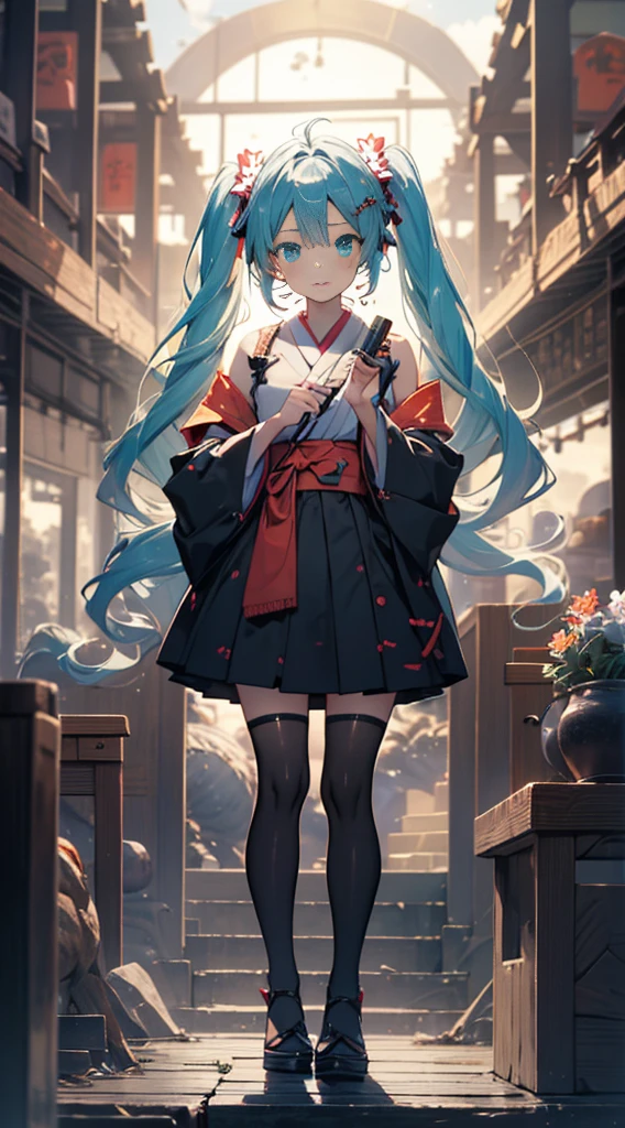 high-level image quality,miku hatsune,I'm with the dragon,komono,Kimono,The background is a shrine,torii gate,January,