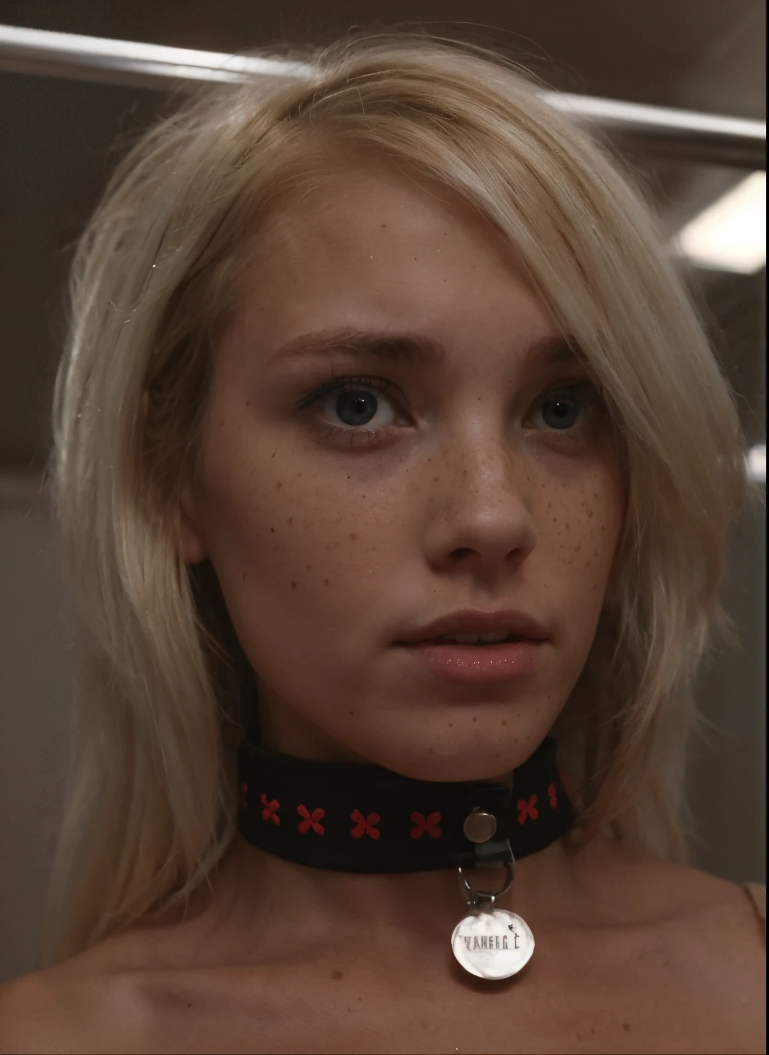 Woman, many freckles, sad, scared