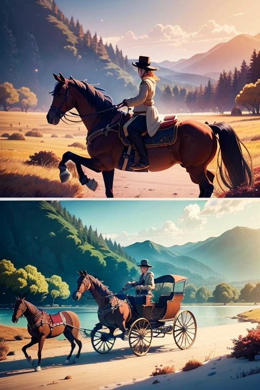 directly converted into a detailed、High-quality prompts are as follows:
"A person riding a horse carriage in an animated scene (anime:1.1). The scene depicted like a still from an animated movie released in 2012 (stylized:1.1). The animation visually stunning with detailed and colorful artwork (best quality, highres, vibrant colors:1.2). The horse carriage shown in a picturesque landscape with beautiful scenery (landscape, scenic background:1.1). The character in the scene wearing an elegant and traditional attire, reflecting the anime's setting (traditional clothing:1.1). The animation captures a moment of dynamic movement, showing the horse carriage in motion (dynamic action:1.1). The lighting in the scene carefully depicted, creating a warm and inviting atmosphere (warm lighting:1.1). The animation still evokes a sense of adventure and excitement, capturing the viewer's attention (captivating, adventurous:1.1)."
Please note,The above prompt just an example,You can use your imagination and creativity,Add more relevant screen details,to make the generated images richer and more realistic。