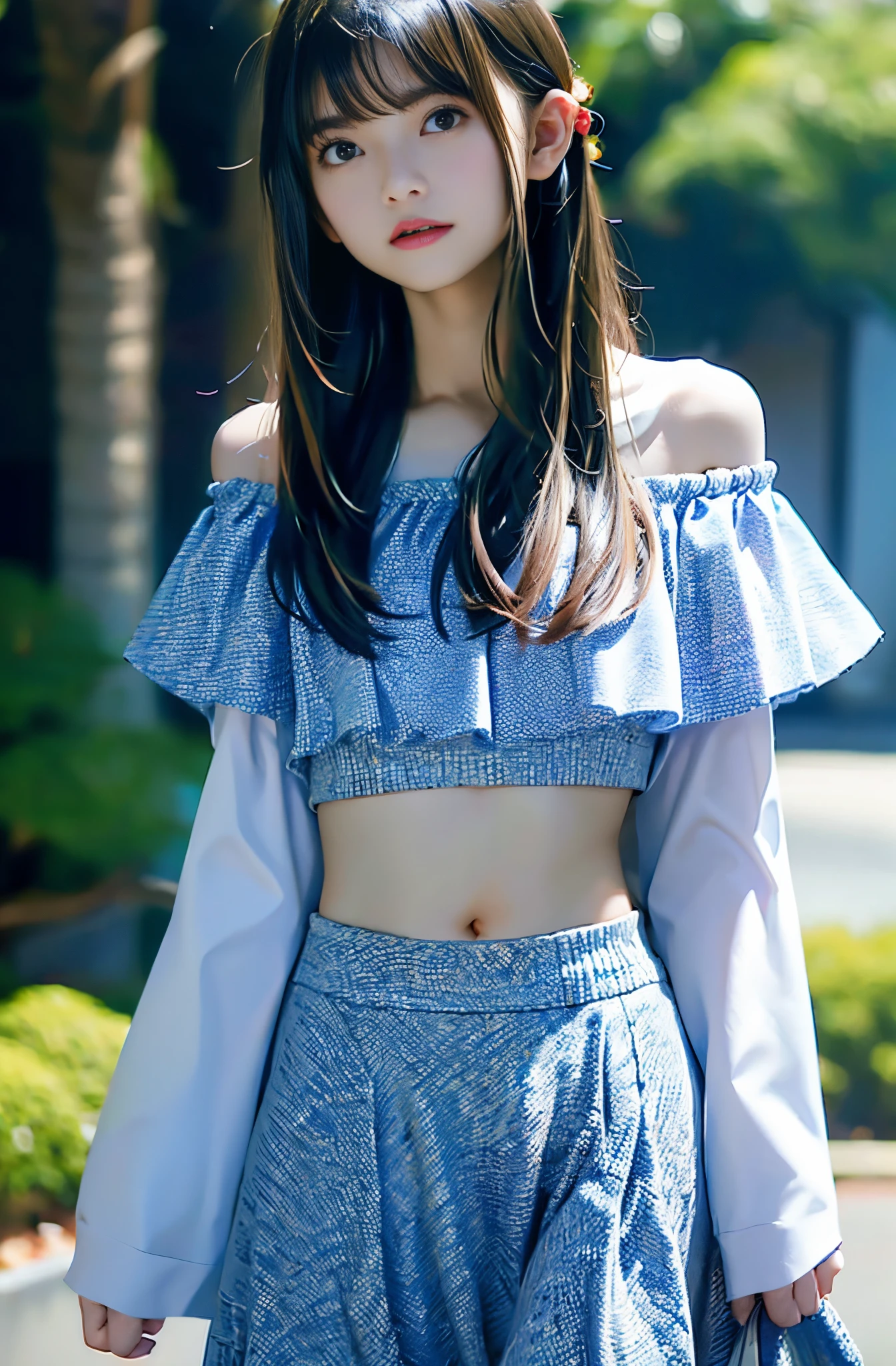 １４Year old girl、Off-the-shoulder tops、Navel Ejection