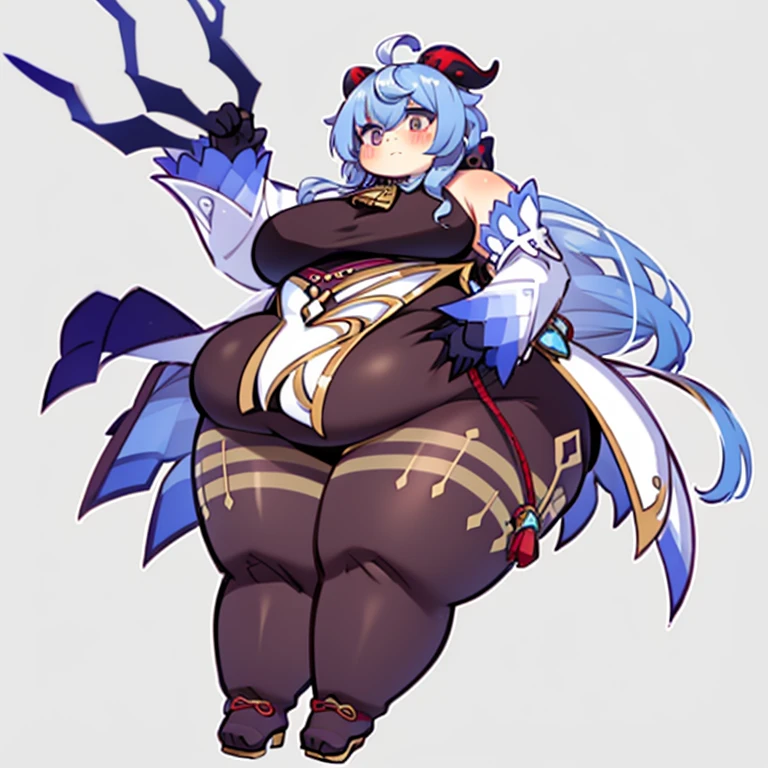 obese ganyudef, chibi, middle body, white background, solidbackground, simple background, high details, UHD, fat ganyurnd, fat Ganyu