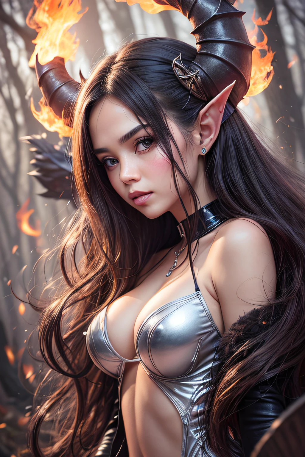 a close up of a woman with a dragon tail, infernal nymph, infernal nymph!!!, demoness, lava and fire goddess, evil fire sorceress in the woods, succubus in tight short dress, appears as the fire goddess, full body devil woman, hot fire goddess, demon woman, alluring tiefling druid