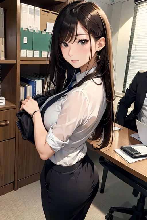 Beautuful Women、35 year old、Long、a necklace、Wearing a suit、skirt by the、business sui、Good style、s Office、Buttock emphasis