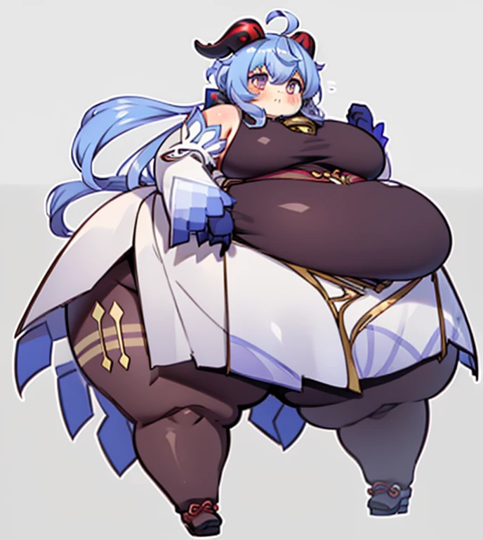 obese ganyudef, chibi,  middle body, white background, solidbackground, simple background, high details, UHD, fat ganyurnd, fat Ganyu