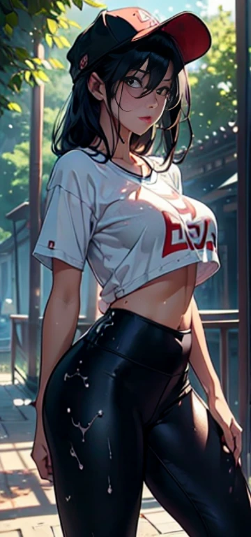 victoria, kitsch, solo, voluptuous thicc body, long hair, jacket, outdoors, crop top, large breasts, cleavage, midriff, slim waist, thick thighs, large hips, micro skirt, specular highlights, side lighting, detailed face, detailed eyes