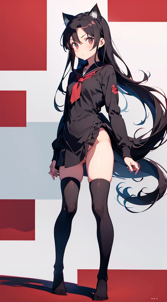 Rin tohsaka from Fate, long sock,nude,horny,no shirt,no panties, cat ears, black thighhighs,black stockings