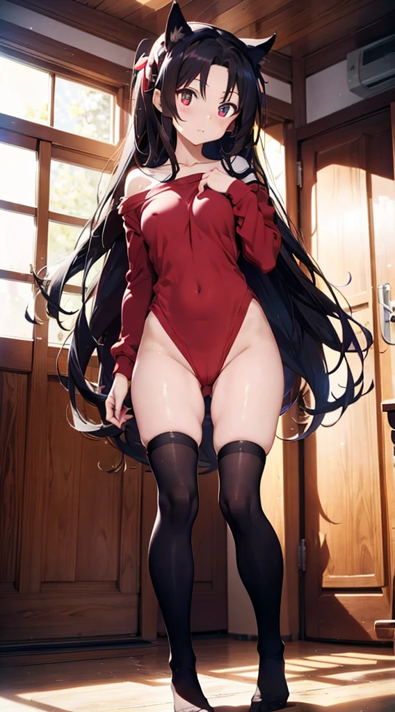 Rin tohsaka from Fate, long sock,nude,horny,no shirt,no panties, cat ears, black thighhighs,black stockings