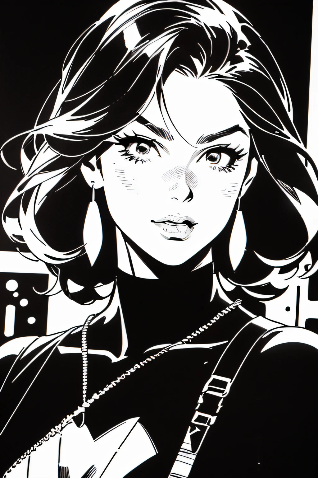 Jimenez&#39;s black and white drawing,Steranko, 1girl in,Adorable,extremely detailed eye,extra detailed face,very detail hair,8K,resolution,