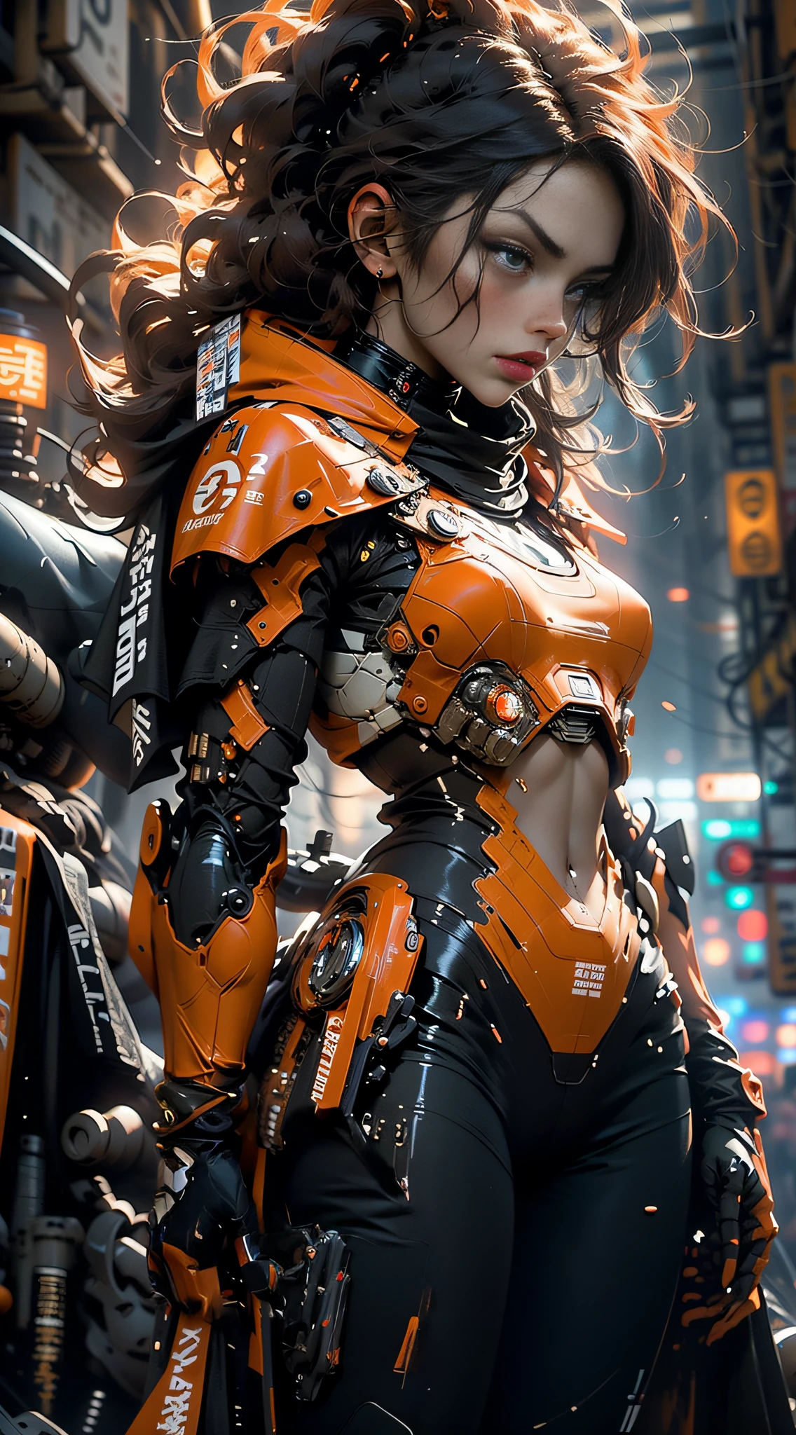 (8k, La mejor calidad, Obra maestra:1.2) una chica (sexual) con pechos muy grandes y cola grande muslos hechizantes cuerpo completo y cola grande com armadura mecha Ojos azules y cara extremadamente detallados,hermosos ojos ultra 4k detallados,Light on the face riding a in a dark room, Wojtek FUS, Octane CGsociety, con un arma en la mano futurista cyberpunk, Tendencia de octanaje cyberpunk dark fantasy 8K, fondo de campo de batalla, alie