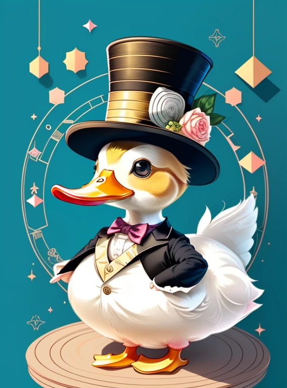 (cute duck smiling with a top hat in a beautiful cup) Munchkin ,Geometric multidimensional wall portrait, livro de arte, Tchibi,
Yang08k, Beautiful, Colouring,
Obras, of the highest quality, best quality, Arte Oficial, Beautiful and Aesthetic,