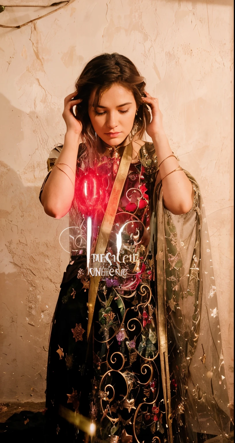 A powerful spell to create a magical barrier of protection, a woman using green magic to summon a magical shield perfect for a fantasy world.