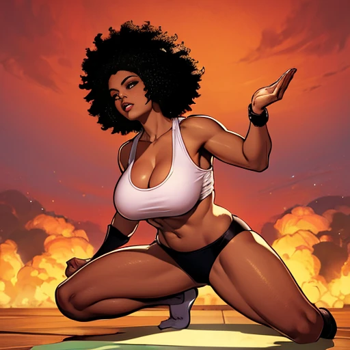 gran trasero, cabello afro, mujer negra, afromericana, hermosa, labios gruesos, voluminoso trasero, delgada, ropa ajustada yoga, profesora, pechos grandes y trasero enorme, thicc , columinosa, piel morena negra