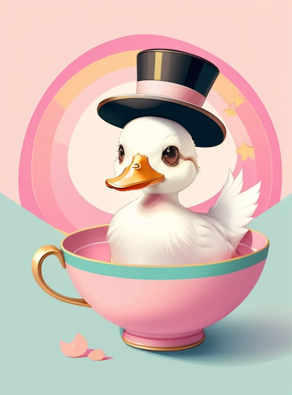 (cute duck smiling with a pink top hat in a beautiful cup) Munchkin ,Geometric multidimensional wall portrait, livro de arte, Tchibi,
Yang08k, Beautiful, Colouring,
Obras, of the highest quality, best quality, Arte Oficial, Beautiful and Aesthetic,