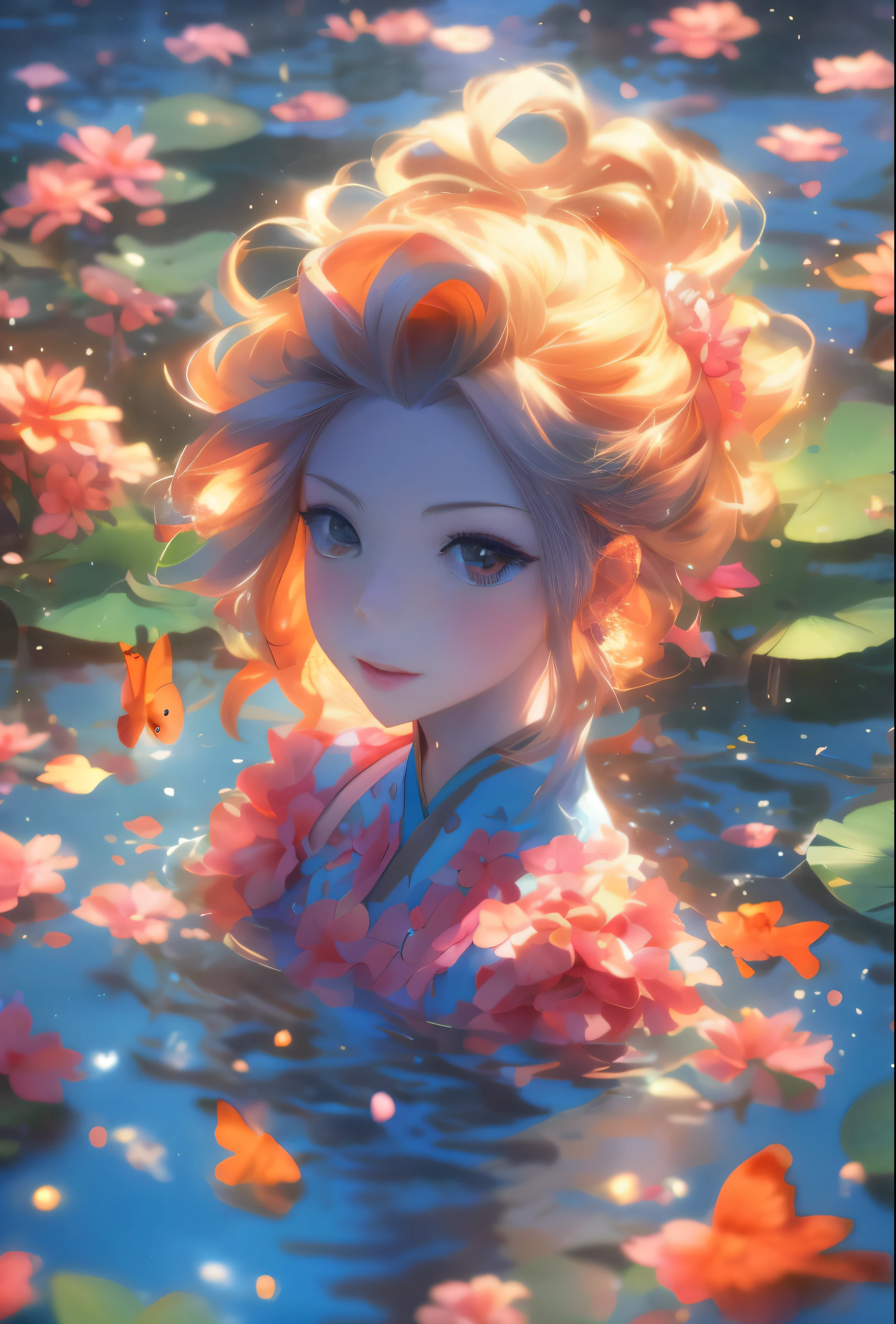 Anime girl in the water in the pond,there are flowers there,There are butterflies too, Anime style 4k, A beautiful anime portrait, Anime art wallpaper 4k, Anime art wallpaper 4k, beautiful anime artwork, Beautiful anime girls, Beuatiful anime, Anime art wallpaper 8 K, beautiful anime art, ross tran 8 k, Anime wallpaper 4k, Anime wallpaper 4k, 4k anime wallpapers