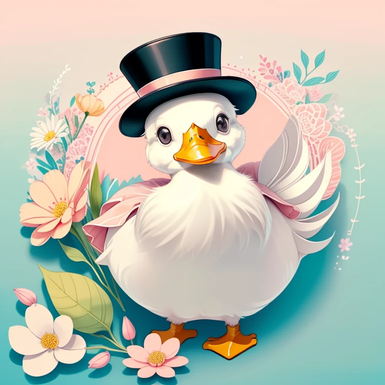 (cute duck smiling with a pink top hat in a beautiful cup and flowers) Munchkin ,Geometric multidimensional wall portrait, livro de arte, Tchibi,
Yang08k, Beautiful, Colouring,
Obras, of the highest quality, best quality, Arte Oficial, Beautiful and Aesthetic,