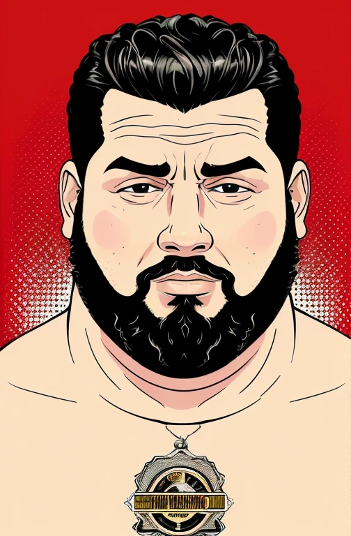 ,Rosto gordo, gordinho e barbudo, Concentrado, visual chave, intrincado, altamente detalhado, lineart preciso, Vibrando, Comprehensive cinematomatics, Griffiths Carne Bovina, Conrado Roset, (o retrato mais bonito do mundo:1.5) cena de fundo popart, Dynamic photography Centered photography