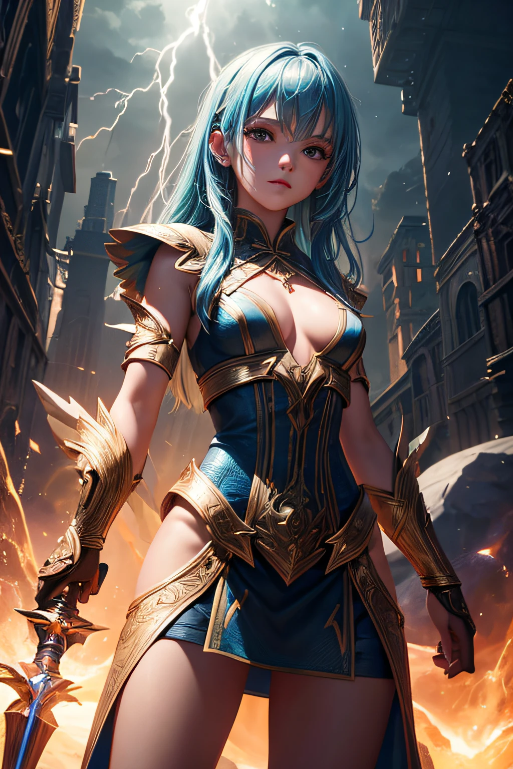 young  girl, southamerican, lightning mage, sorceress, lightning goddess, streams of lightning covering her body, mages dress made of lightning, controling all lightning around her, makes lightning around her body, wielding a magic staff, ancient cave in background, sexi, small breasts, , highly detailed, vibrant appearance, creative behavior, extremly detailed, imaginative, sensual, spontaneous, highest quality, skin texture, intricate details, (cinematic lighting), RAW photo, 8k, masterpiece,best quality,ultra-detailed,very detailed illustrations,extremely detailed,intricate details,highres,super complex details,extremely detailed 8k cg wallpaper,