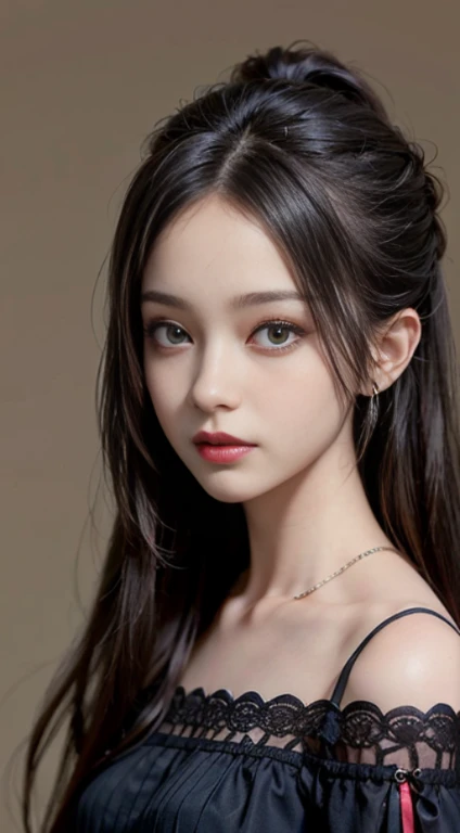 ((masterpiece:1.4)、(top-quality:1.4)、(reallistic:1.7))、masuter piece:1.4、Kawaii Girl、Portrait photo of a girl、Close-up photos、Upper body photography、beautiful countenance、kawaii faces、A detailed eye、Draw the eyes clearly, Beautiful and attractive eyeeautidful eyes、Narrow waist、poneyTail、Raw photo、red-lips、1 screen display、beautiful long hairs, crazy long hairs, super long hairs, long hair, crazy long hairs, super long hairs