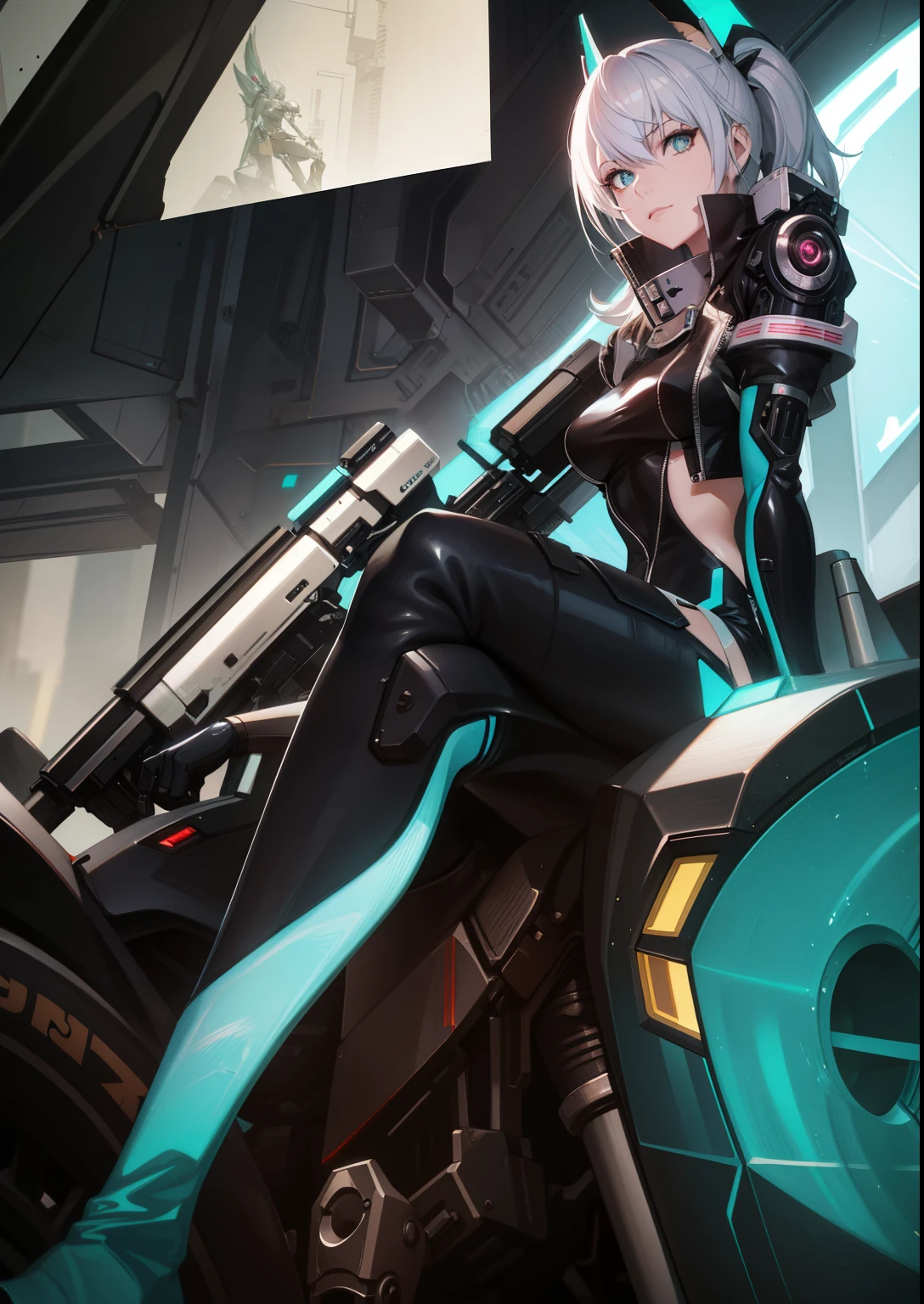 a close up of a person sitting on a motorcycle with a gun, riven, cyberpunk anime girl mech, extremely detailed artgerm, anime cyberpunk art, digital cyberpunk anime art, mechanized valkyrie girl, by Shitao, rossdraws and jazza, kda, cyberpunk anime girl, rossdraws 1. 0, rossdraws 2. 0, android heroine