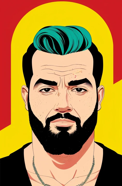 Cara gordinho imenso e gordinho com coxas extremamente grossas vestindo apenas sunga amarela ou colorida, Gordinho e Barbudo, Intenso, visual chave, intrincado, altamente detalhado, lineart preciso, Vibrando, Comprehensive cinematomatics, Griffiths Carne Bovina, Conrado Roset, (o retrato mais bonito do mundo:1.5) cena de fundo popart, Fotografia Centrada, Gargalhando