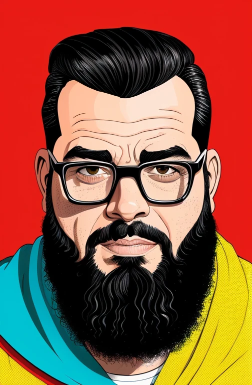 Cara gordinho imenso e gordinho com coxas extremamente grossas vestindo apenas sunga amarela ou colorida, Gordinho e Barbudo, Intenso, visual chave, intrincado, altamente detalhado, lineart preciso, Vibrando, Comprehensive cinematomatics, Griffiths Carne Bovina, Conrado Roset, (o retrato mais bonito do mundo:1.5) cena de fundo popart, Fotografia Centrada, Gargalhando
