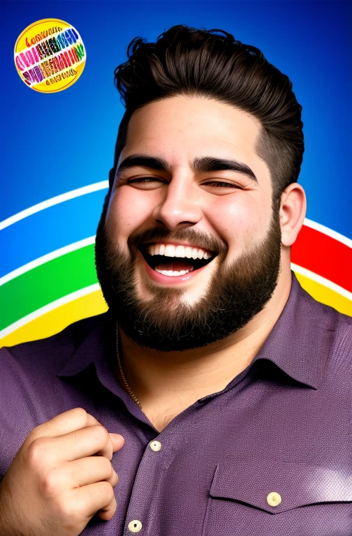 ,Rosto gordo, gordinho e barbudo, Concentrado, visual chave, intrincado, altamente detalhado, lineart preciso, Vibrando, Comprehensive cinematomatics, Griffiths Carne Bovina, Conrado Roset, (o retrato mais bonito do mundo:1.5) cena de fundo popart, Centered photography Laughing expression of great happiness.