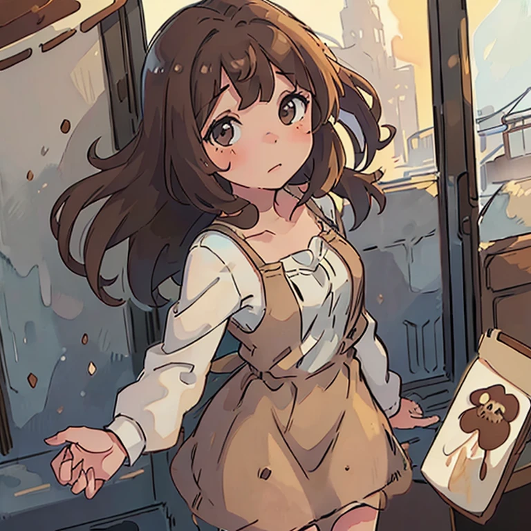 Beautiful girl chocolate brown dress brown hair watercolor touch transparency
