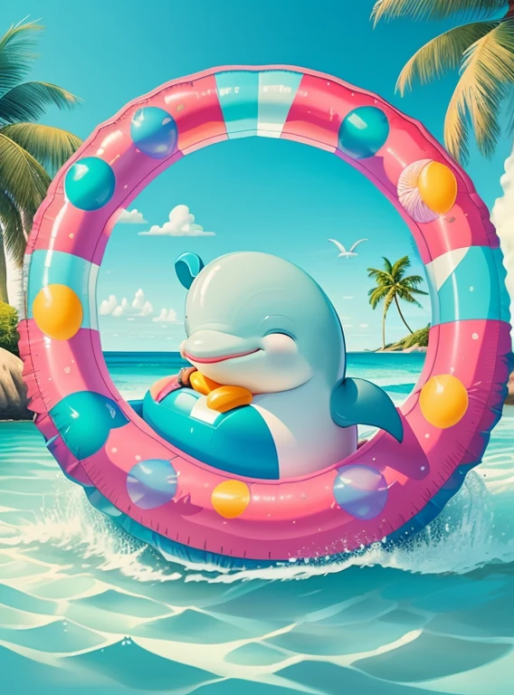 (cute dolphin smiling in a inflatable ring, beautiful sea and an island with palm trees) Munchkin ,Geometric multidimensional wall portrait, livro de arte, Tchibi,
Yang08k, Beautiful, Colouring,
Obras, of the highest quality, best quality, Arte Oficial, Beautiful and Aesthetic,